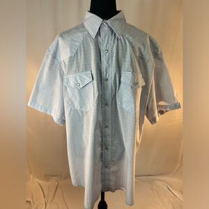 Wrangler Western Shirt Mens XL Blue‎ Plaid Short Sleeve Pearl Snaps Flap Pockets